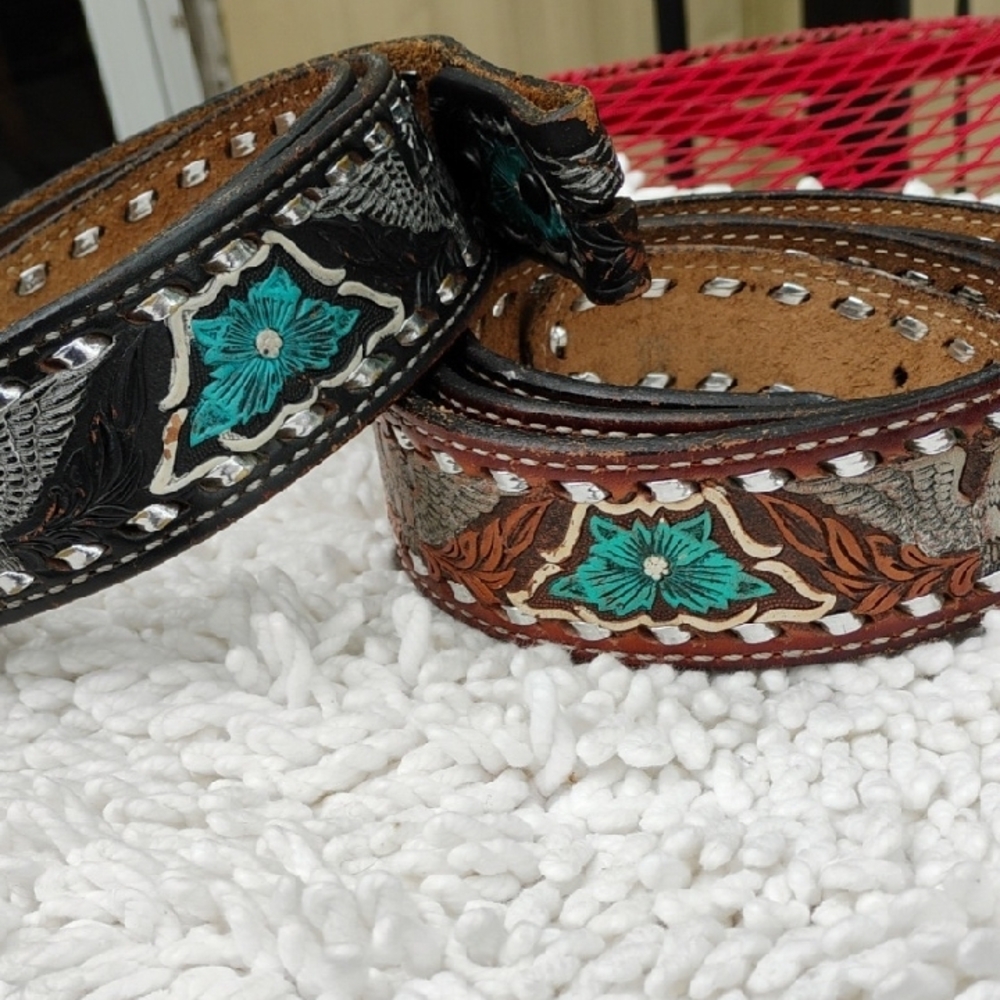 Embroidered Leather Belts with Floral Design